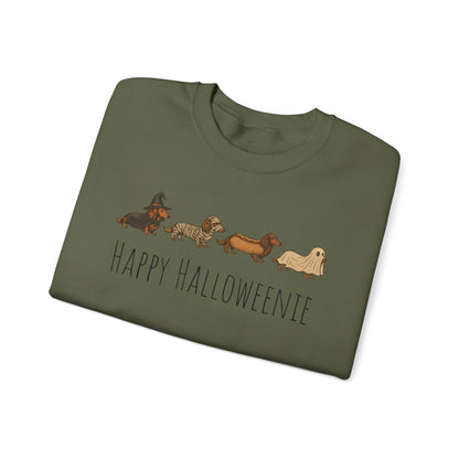 Halloween Dachshund Sweatshirt — "Happy Halloweenie" Cute Halloween Dog Crewneck