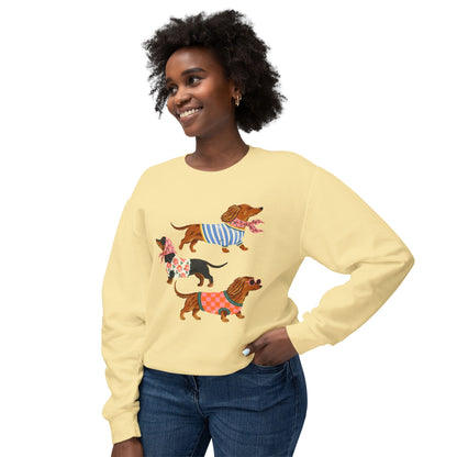 Dachshund Trio Sweatshirt — Cute Wiener Dogs in Sweaters Graphic Crewneck