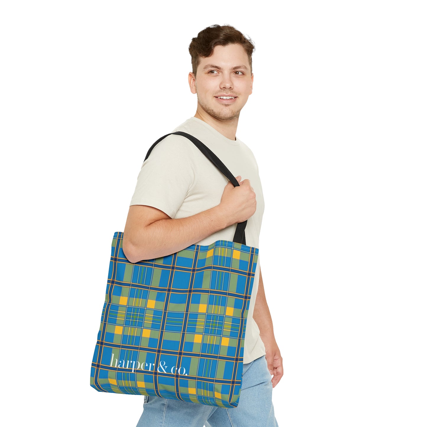 Turquoise Plaid Tote Bag