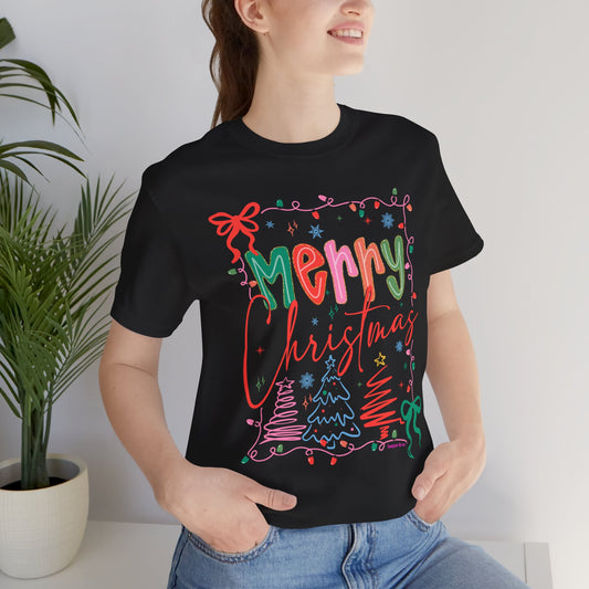 Merry Christmas Graphic Tee – Festive Holiday Holiday Lights & Trees Shirt