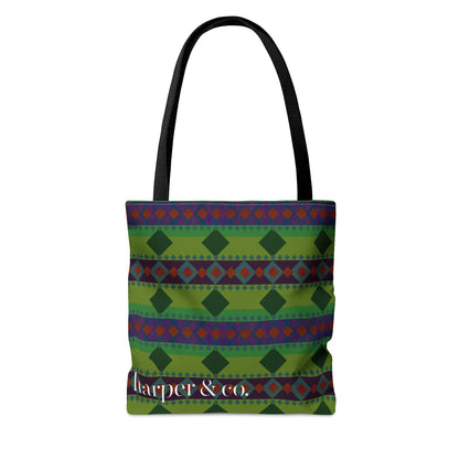 Green Aztec Stripe Tote Bag