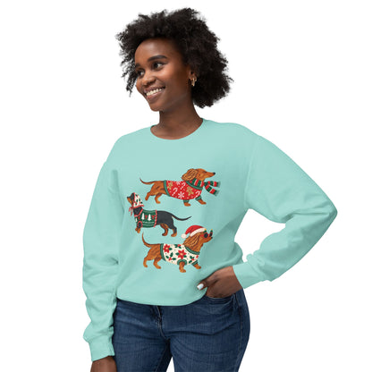Dachshund Trio Christmas Sweatshirt — Festive Wiener Dogs in Holiday Sweaters
