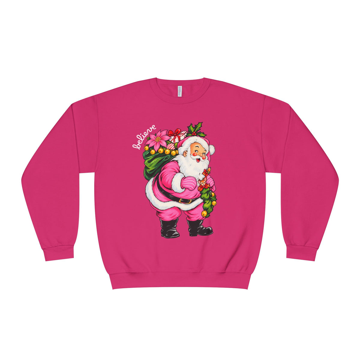 Merry Christmas Pink Santa Believe Crewneck Sweatshirt