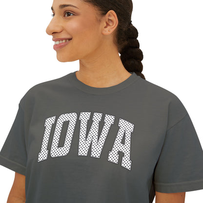 Iowa Boxy Tee — Women's Cropped College Graphic T-Shirt