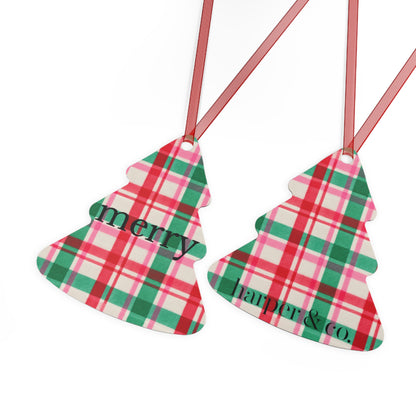 Jingle Bells Plaid Christmas Metal Ornament