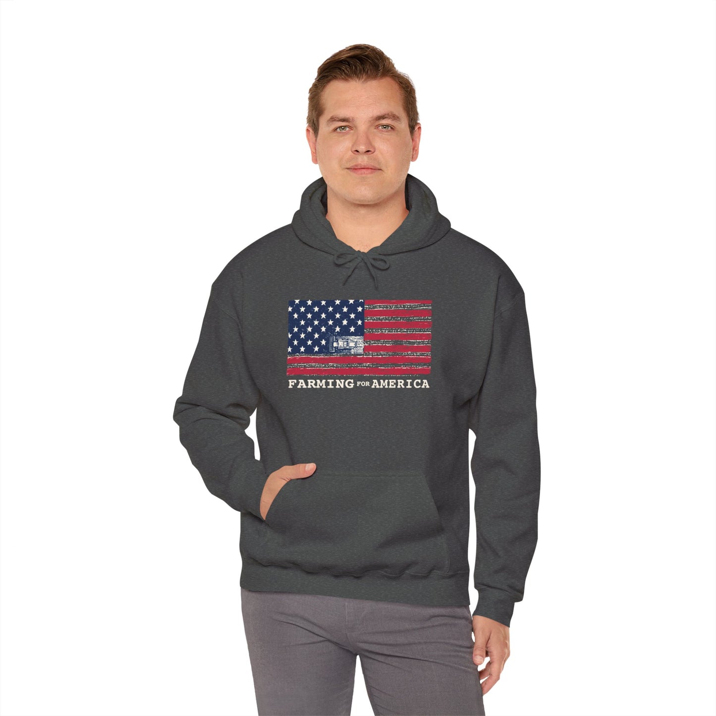 Farming for America Hoodie — Vintage American Flag Farm Sweatshirt