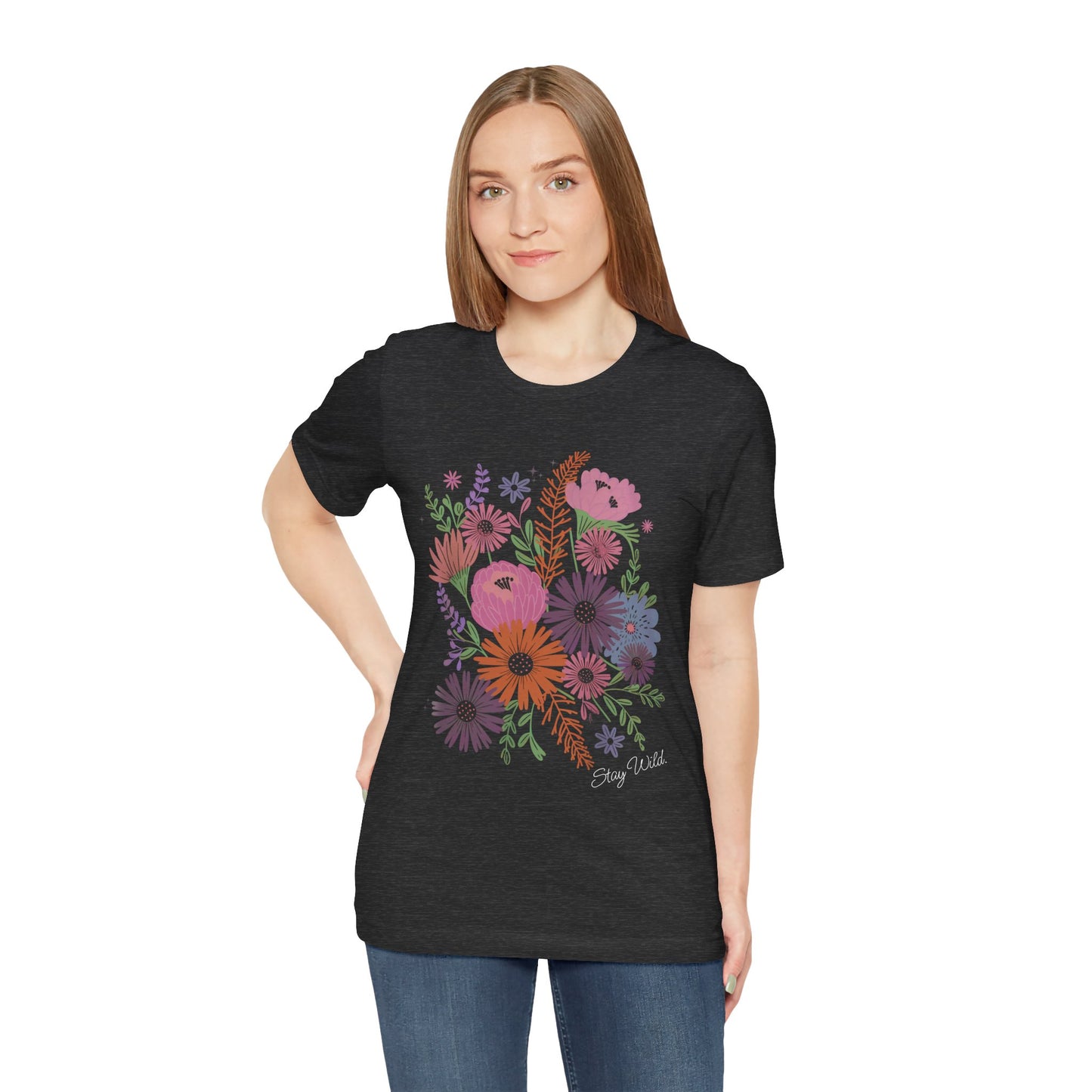 Stay Wild Floral Bouquet Tee — Pastel Wildflower Garden Short Sleeve Shirt