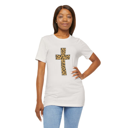 Leopard Cross Bella Canvas Full Size Unisex Jersey Short Sleeve Tee