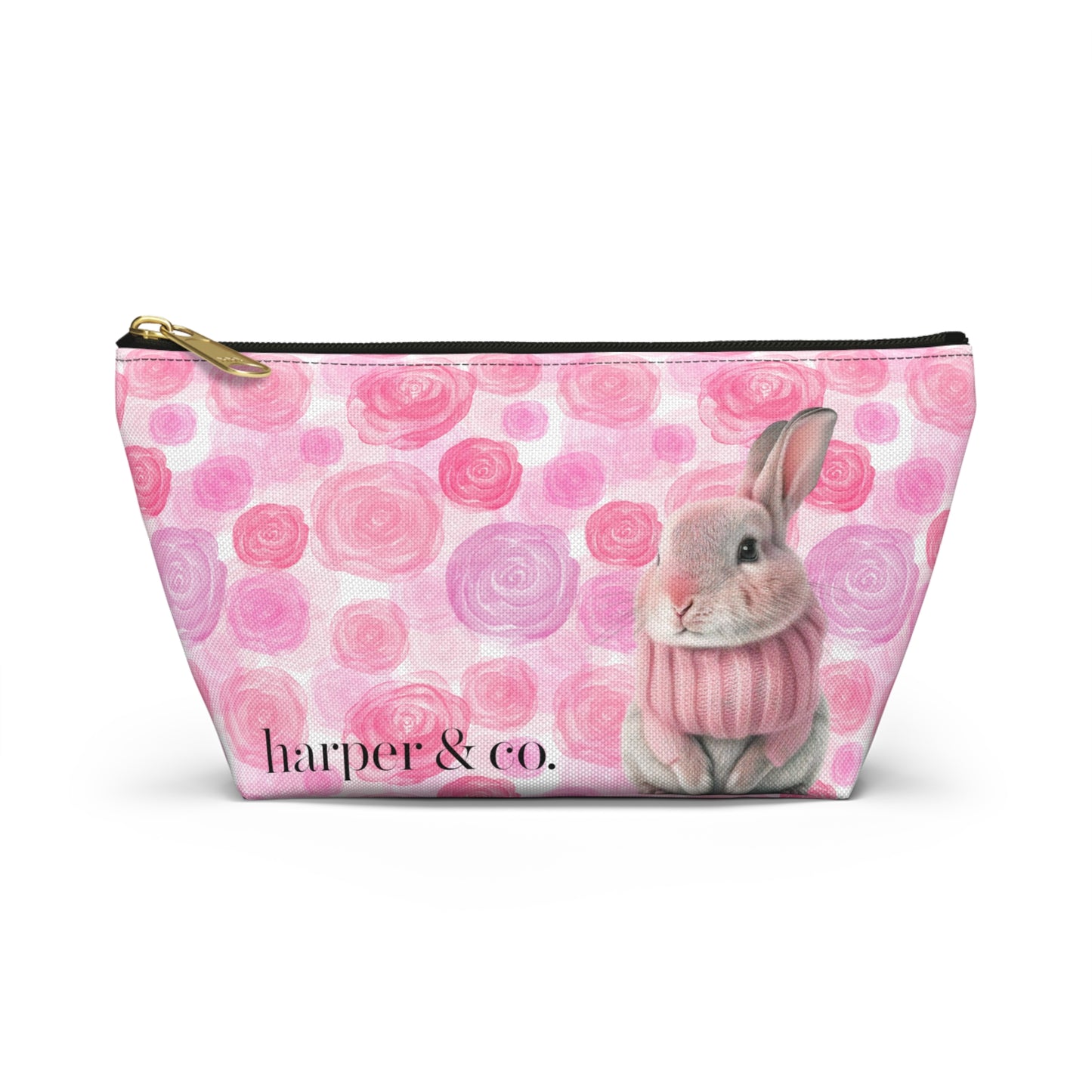 Bunny & Pink Roses Accessory Pouch w T-bottom