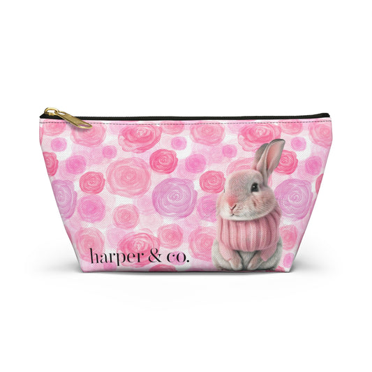 Bunny & Pink Roses Accessory Pouch w T-bottom