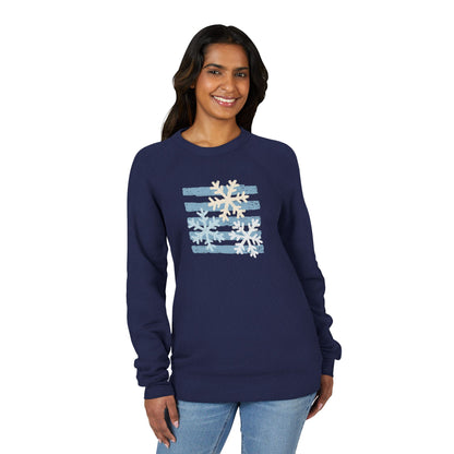 Snowflake Stripes Sweatshirt — Cozy Winter Crewneck for Holiday & Everyday Wear