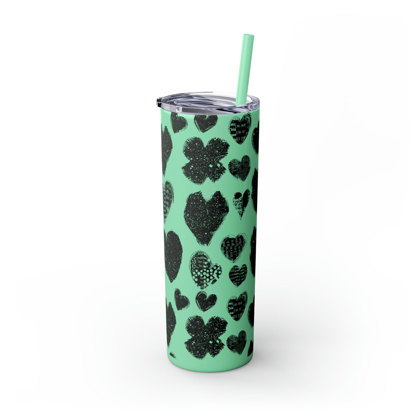 Black Heart Skinny Tumbler with Straw, 20oz