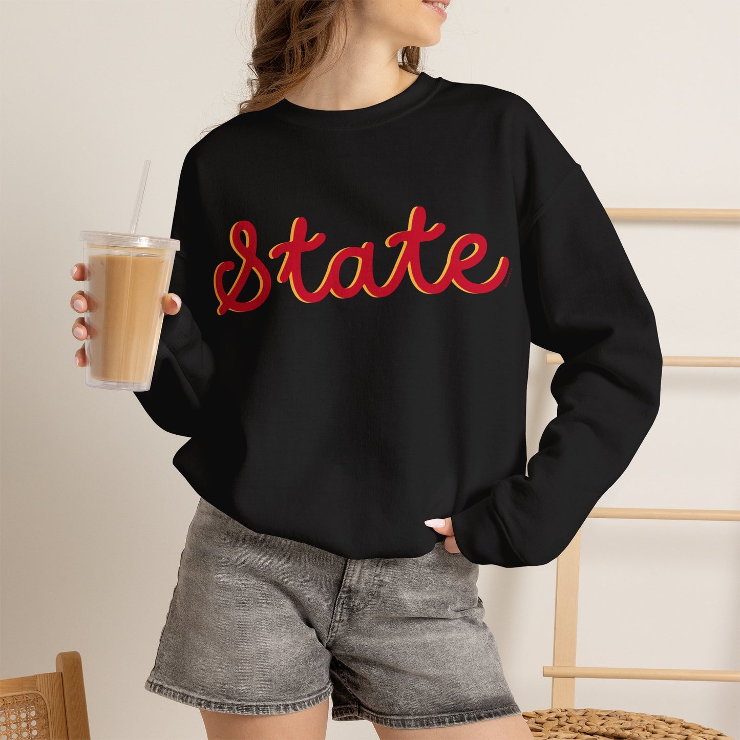 State Script Crewneck Sweatshirt — Retro Red & Gold Collegiate Pullover