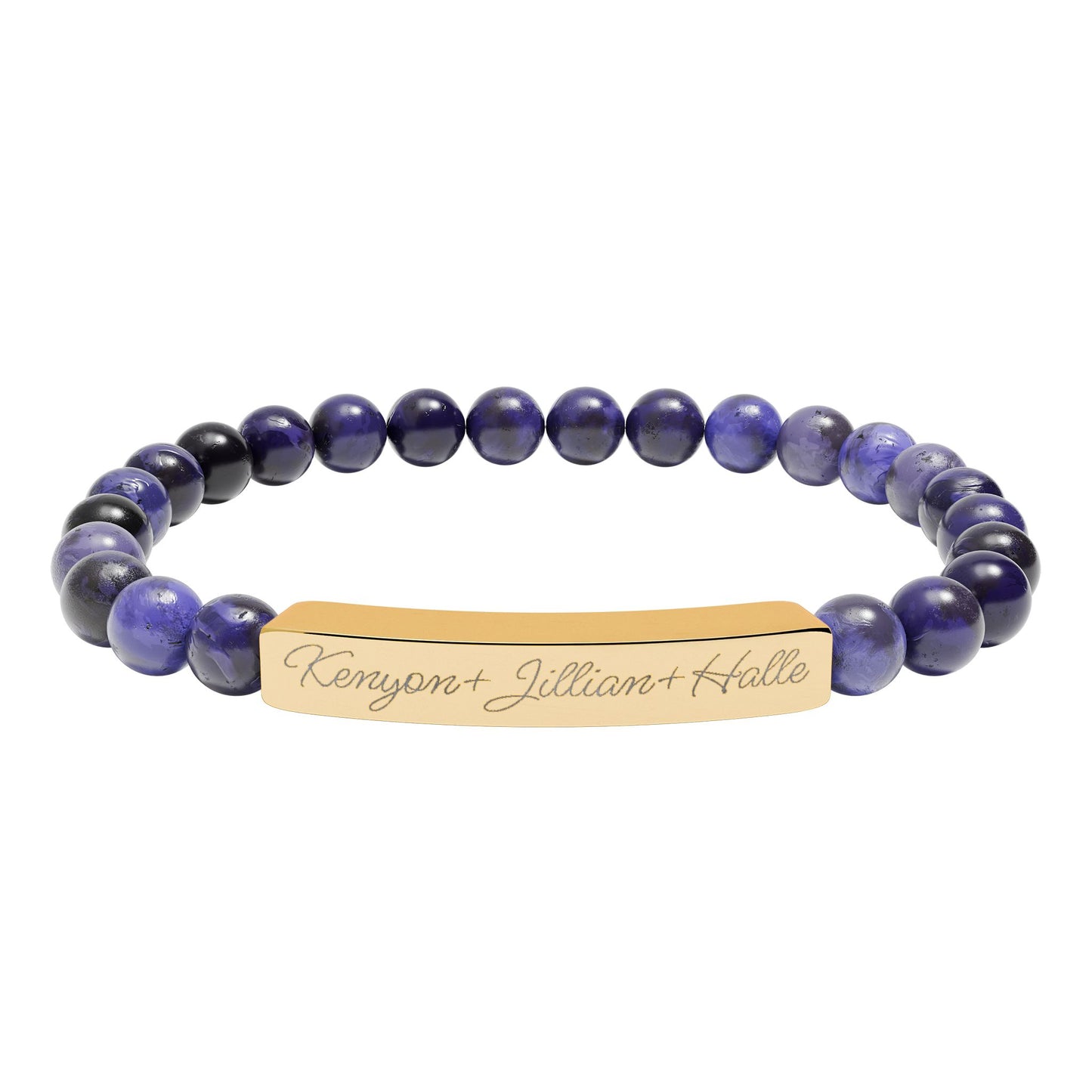 Engravable Natural Stone Bar Bracelet – Personalized Stretch Beaded Bracelet