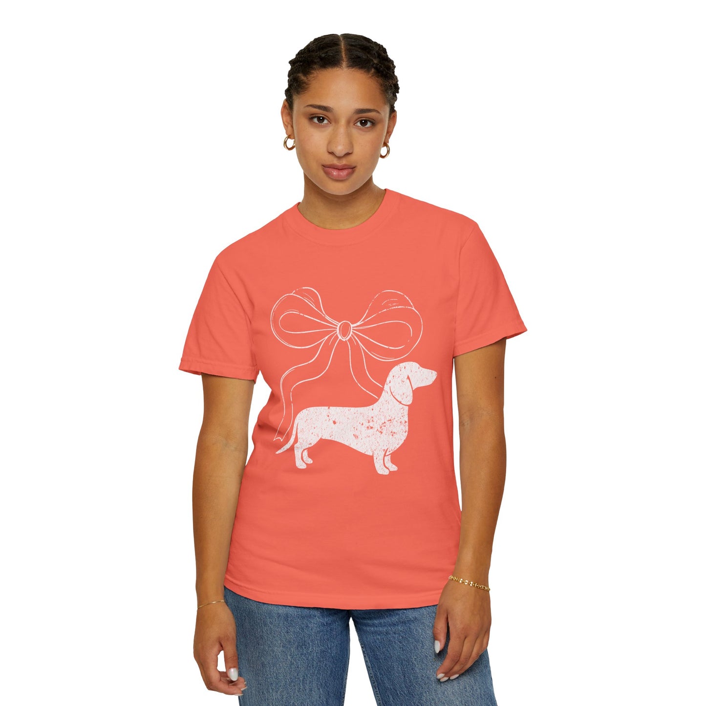Dachshund with Bow T-Shirt — Cute Wiener Dog Graphic Tee - Comfort Color Tee
