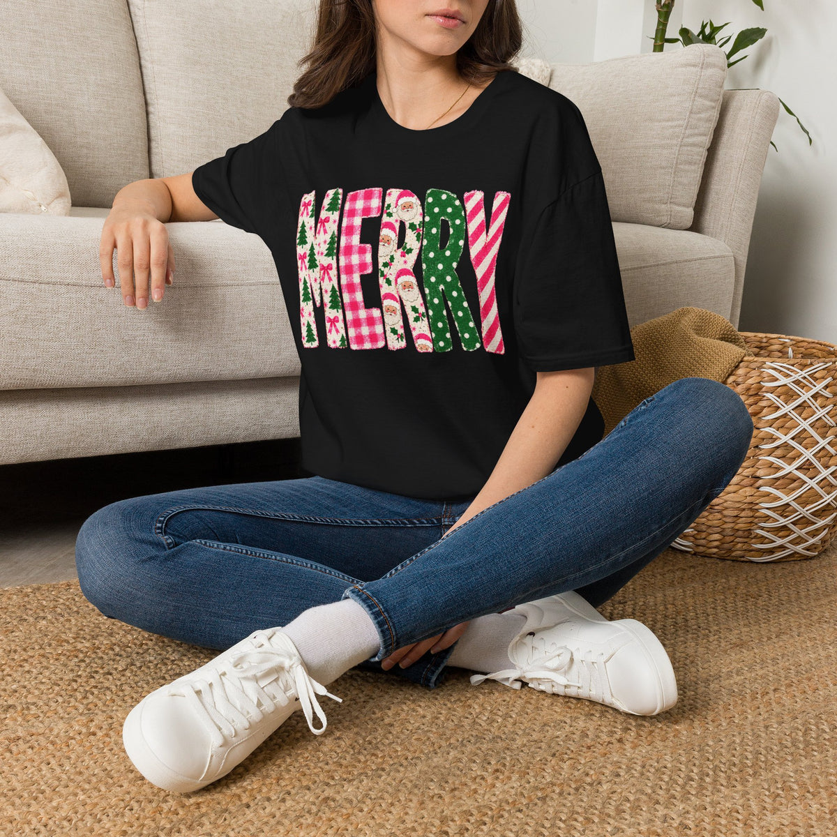 Merry Patchwork Christmas Holiday T-Shirt