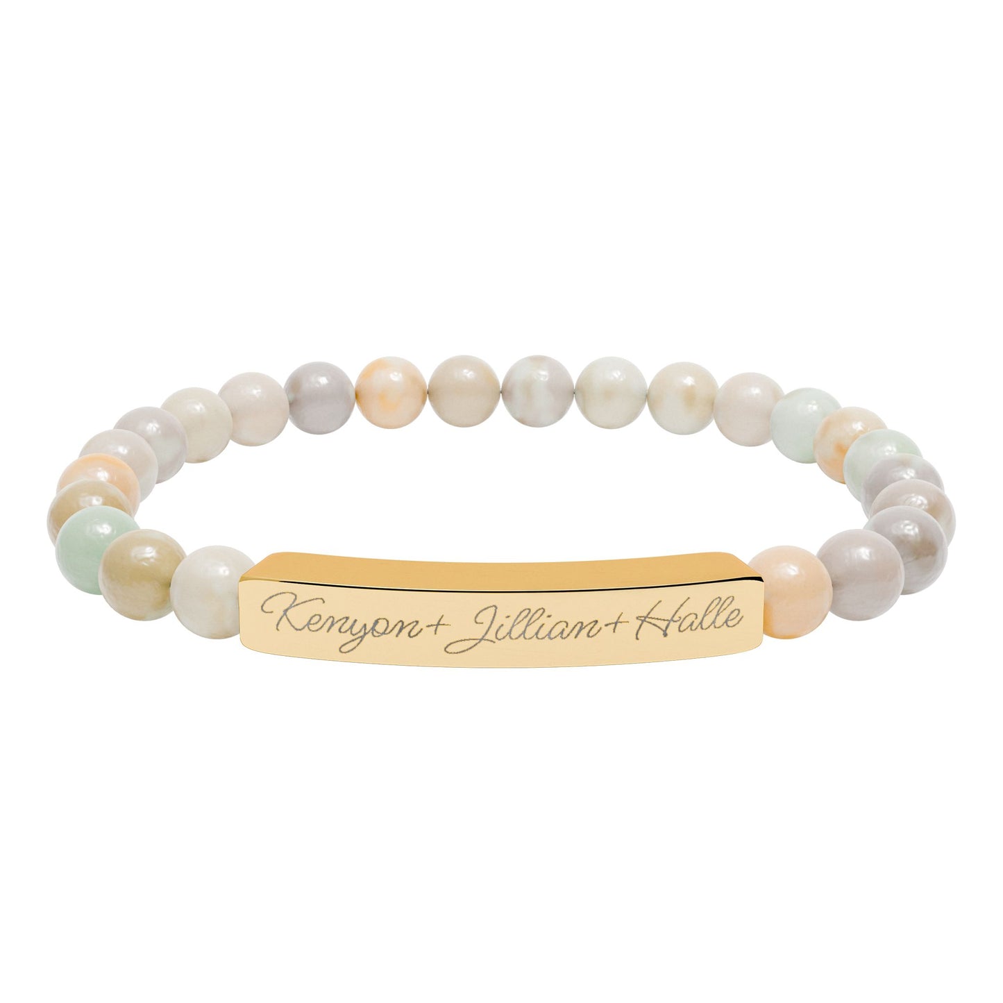 Engravable Natural Stone Bar Bracelet – Personalized Stretch Beaded Bracelet