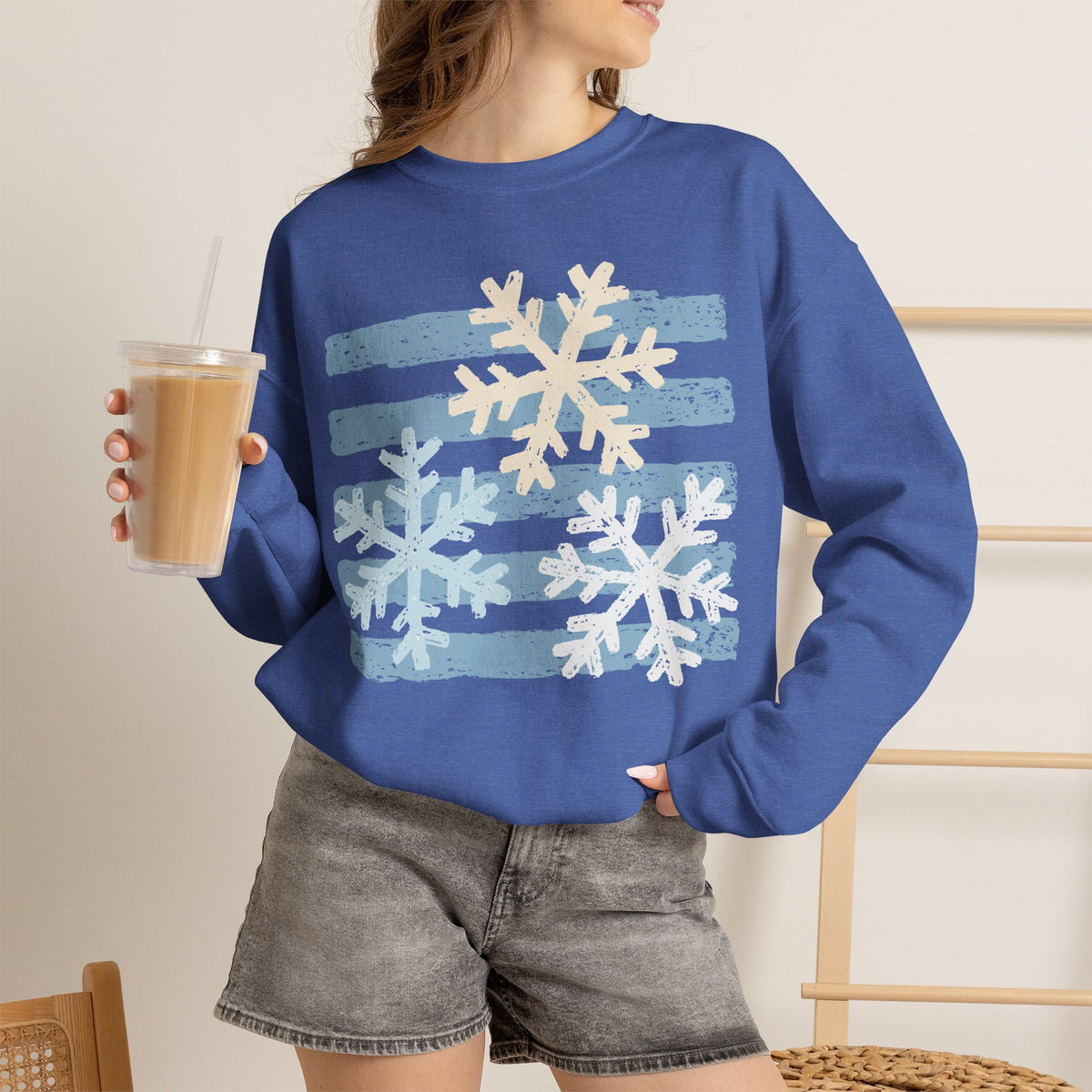 Snowflake Stripes Sweatshirt — Cozy Winter Crewneck