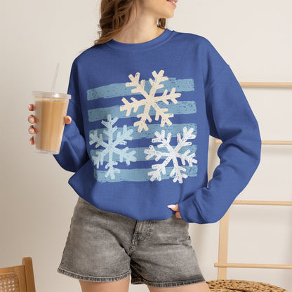 Snowflake Stripes Sweatshirt — Cozy Winter Crewneck