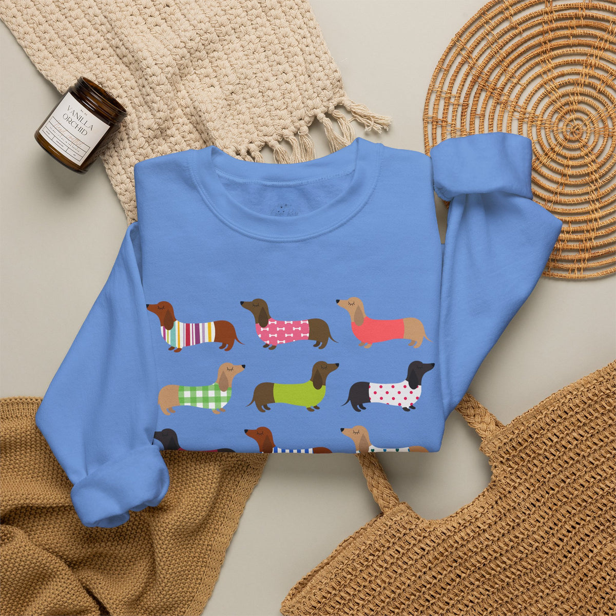 Colorful Dachshund Crewneck Sweatshirt — Vibrant Wiener Dog Design