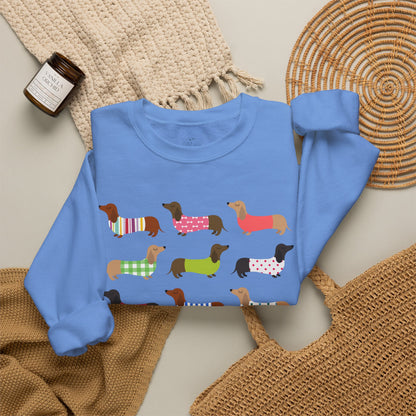 Colorful Dachshund Crewneck Sweatshirt — Vibrant Wiener Dog Design