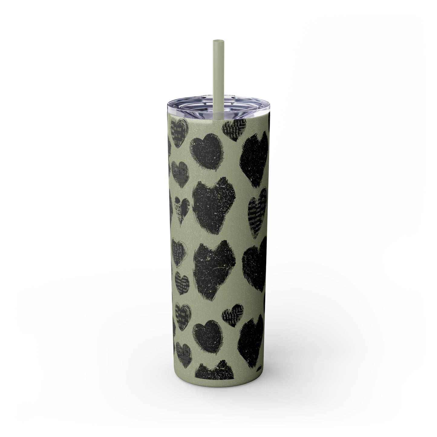 Black Heart Skinny Tumbler with Straw, 20oz