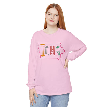 Iowa Pink Unisex Comfort Colors Garment-dyed Long Sleeve T-Shirt
