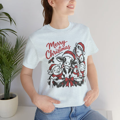 Merry Christmas Farm Animals Graphic Tee