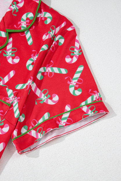 Christmas Candy Cane Print Pocketed Knotted Pajama Set