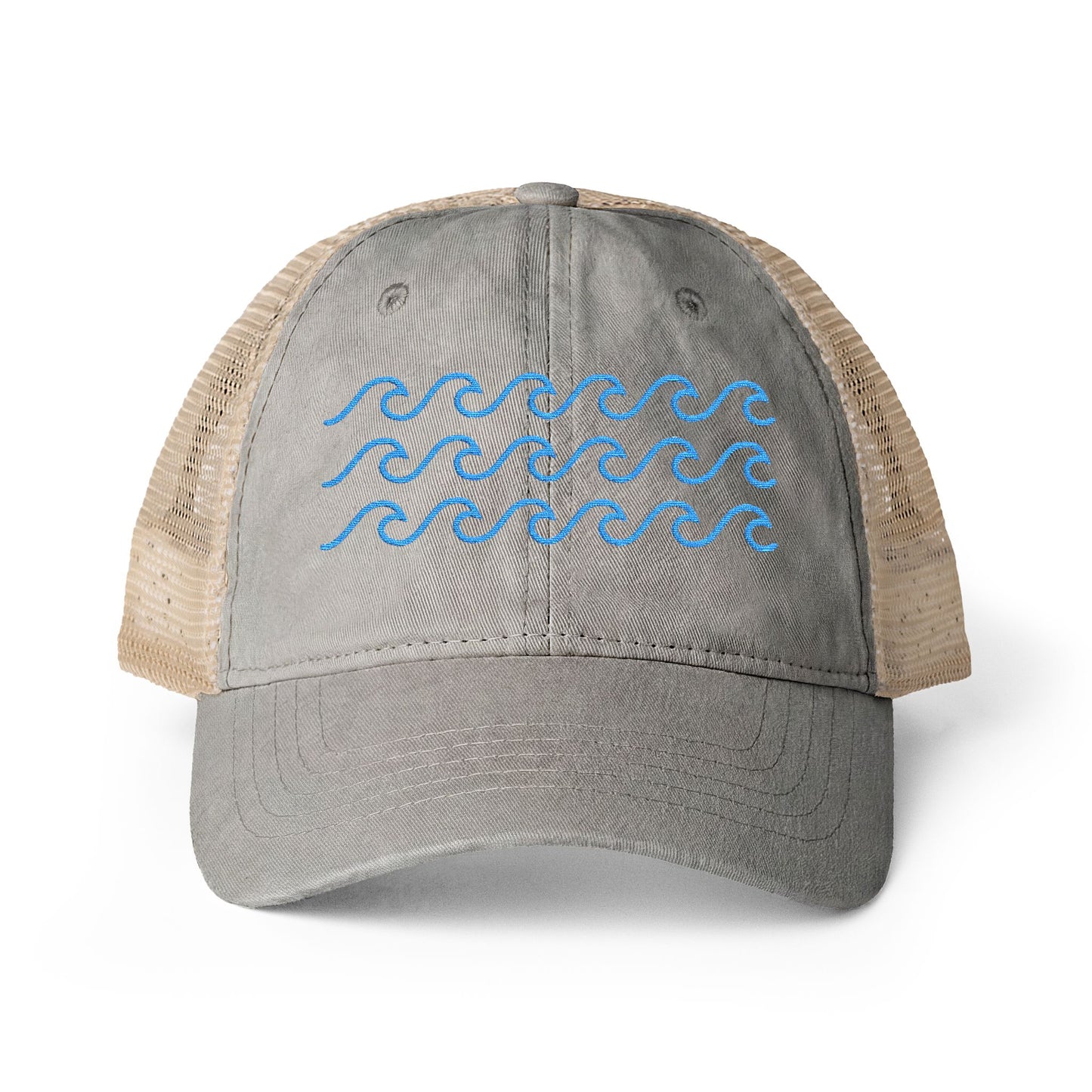Waves Embroidered Women's Washed Mesh-Back Ball Cap