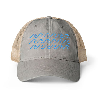 Waves Embroidered Women's Washed Mesh-Back Ball Cap