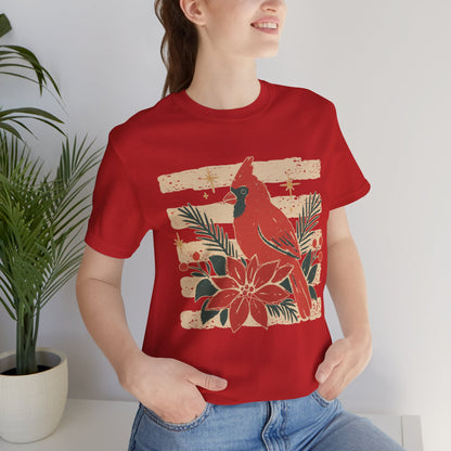 Cardinal & Poinsettia Tee — Vintage Holiday Bird Christmas T-Shirt