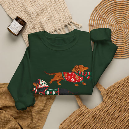 Dachshund Trio Christmas Sweatshirt – Festive Wiener Dogs in Holiday Sweaters
