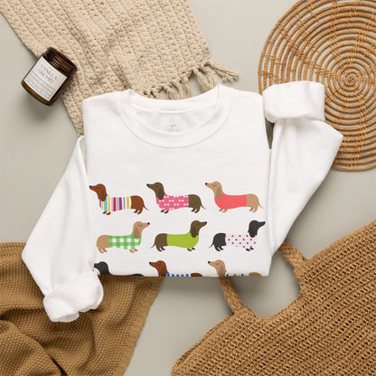 Colorful Dachshund Crewneck Sweatshirt — Vibrant Wiener Dog Design