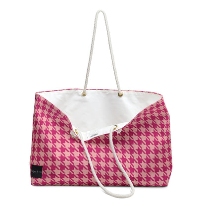 Pink Houndstooth Weekender Bag