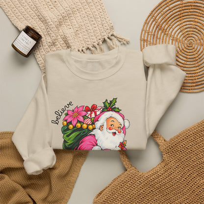 Vintage Floral Santa Sweatshirt – Believe Christmas Crewneck
