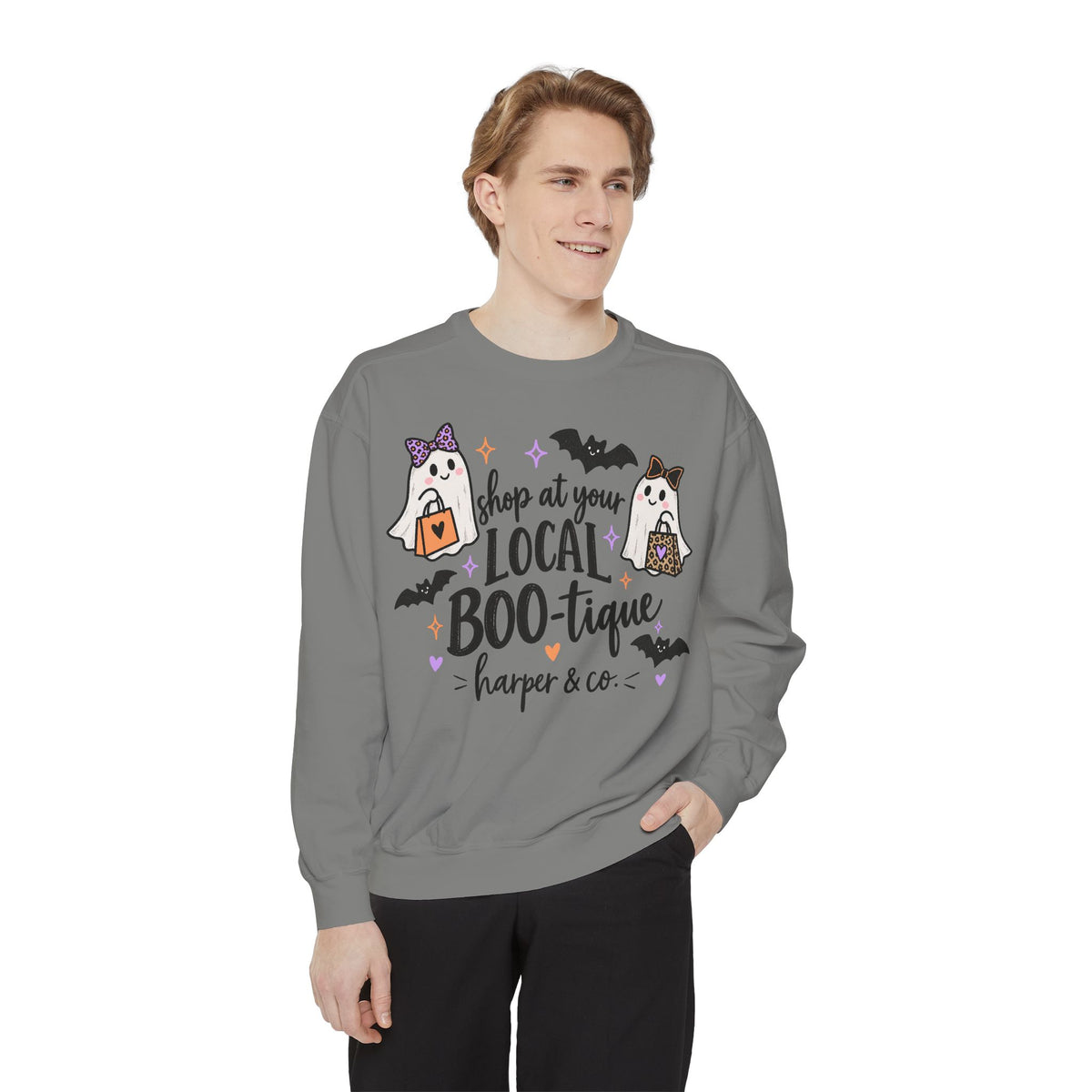Local BOO-tique Halloween Sweatshirt — Cute Ghosts Trick-or-Treat Graphic