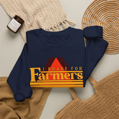 Farmers Crewneck Sweatshirt — 'I Brake for Farmers' Retro Farm Crew