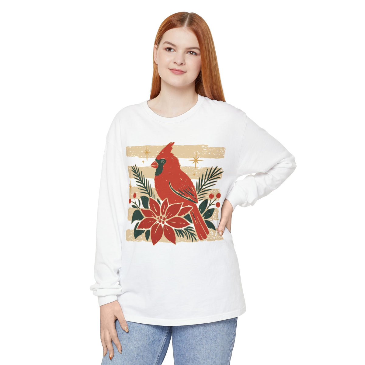 Cardinal & Poinsettia Long Sleeve Tee
