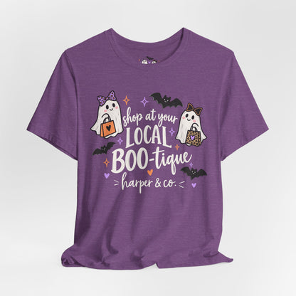 T-Shirt — "Shop at Your Local BOO-tique" Halloween Ghost Boutique Tee