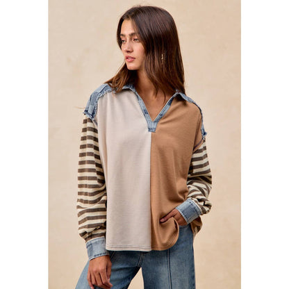 CUT EDGE CHECKER DENIM WAFFLE MIX AND MATCH TOP