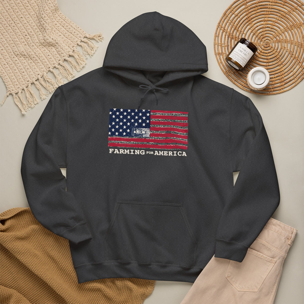 Farming for America Hoodie — Vintage American Flag Farm Sweatshirt