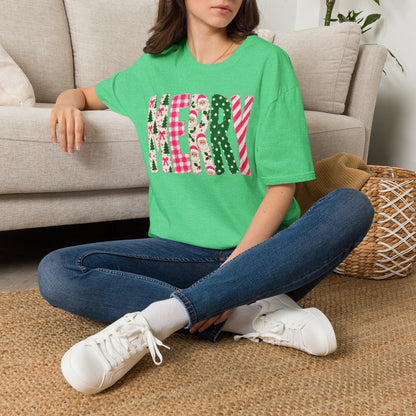 Merry Patchwork Christmas Holiday T-Shirt