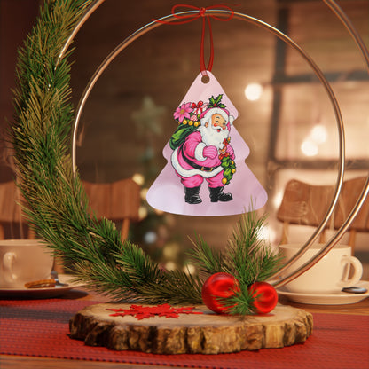 Pink Santa Christmas Metal Ornament