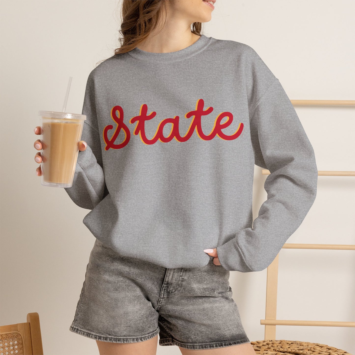 State Script Crewneck Sweatshirt — Retro Red & Gold Collegiate Pullover