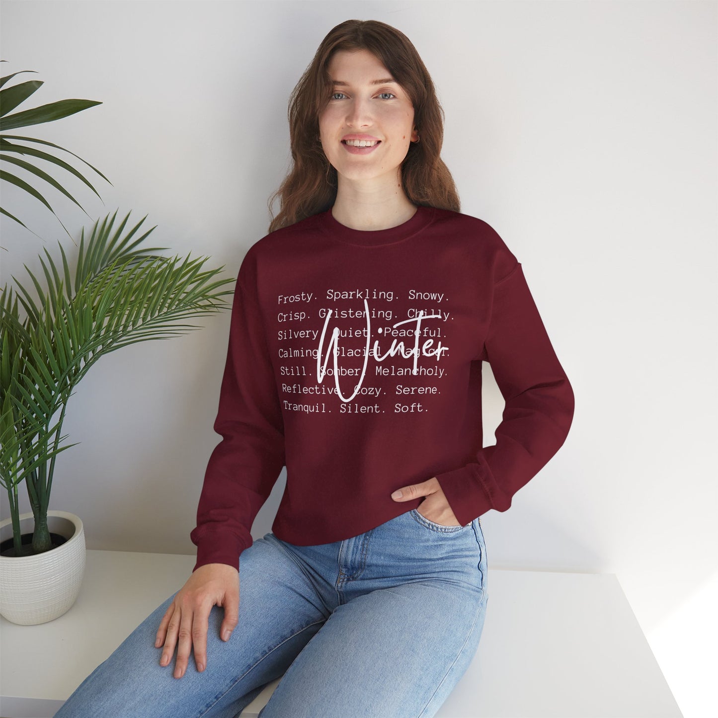 Winter White Script on Gildan Unisex Heavy Blend™ Crewneck Sweatshirt
