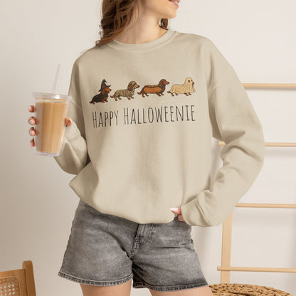 Halloween Dachshund Sweatshirt — "Happy Halloweenie" Cute Halloween Dog Crewneck