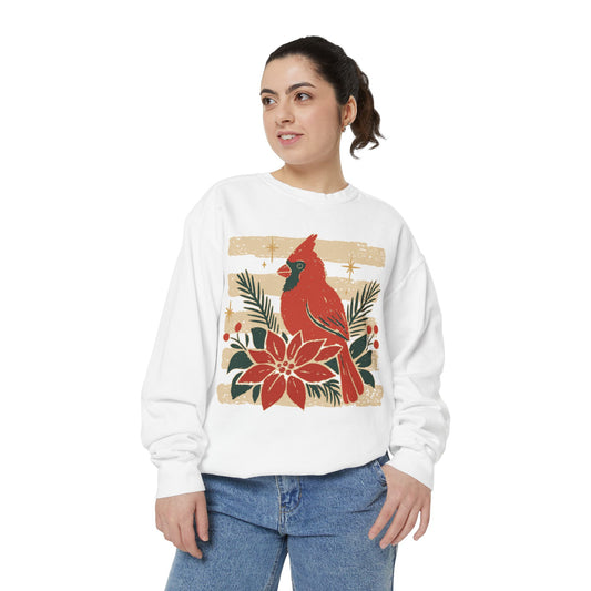 Cardinal & Poinsettia Sweatshirt — Festive Holiday Crewneck