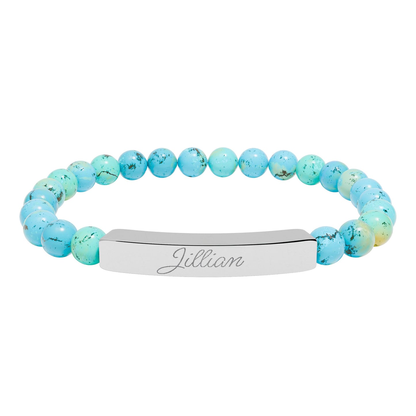 Engravable Natural Stone Bar Bracelet – Personalized Stretch Beaded Bracelet