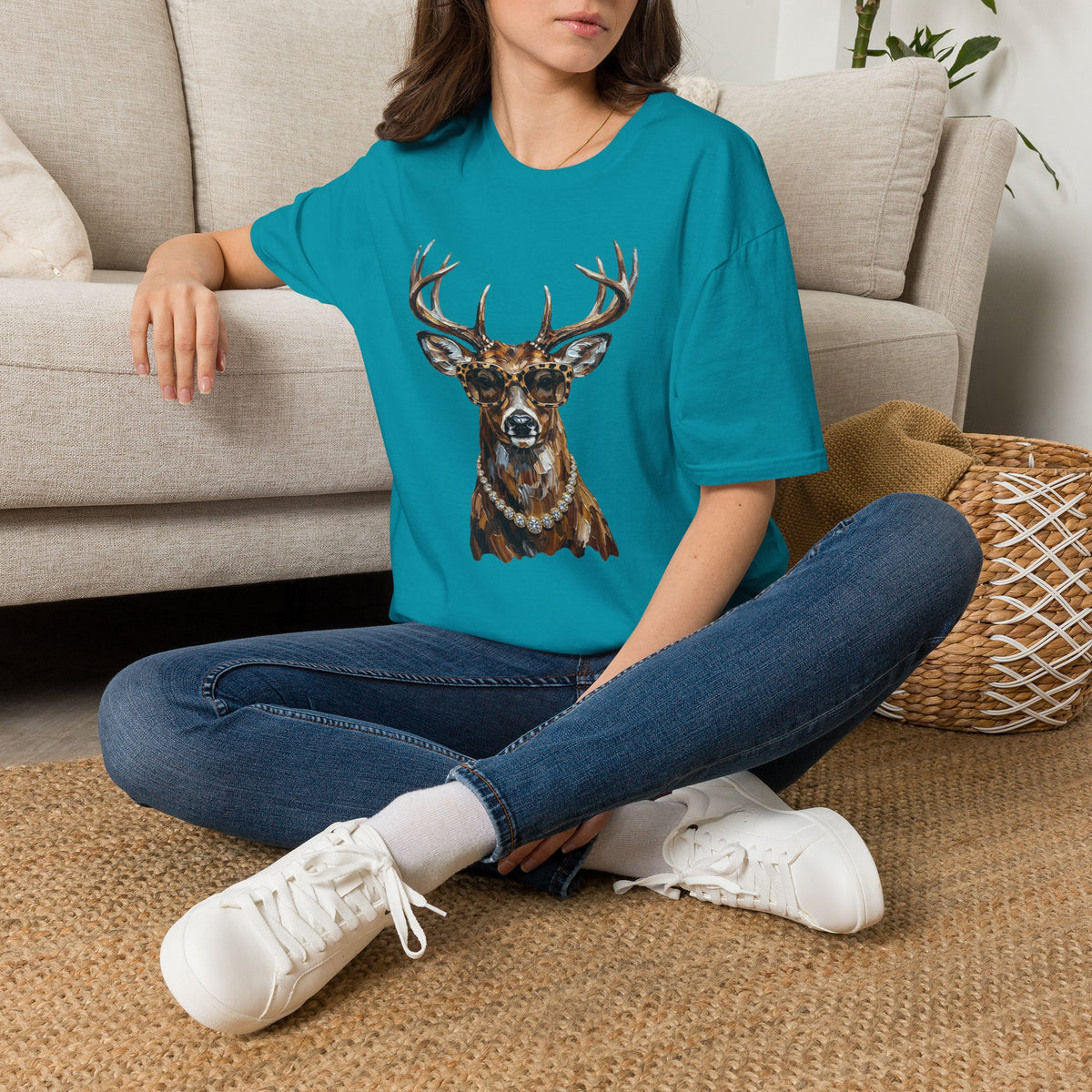 Glam Deer Head Graphic T-Shirt — Rustic Buck Wildlife Tee